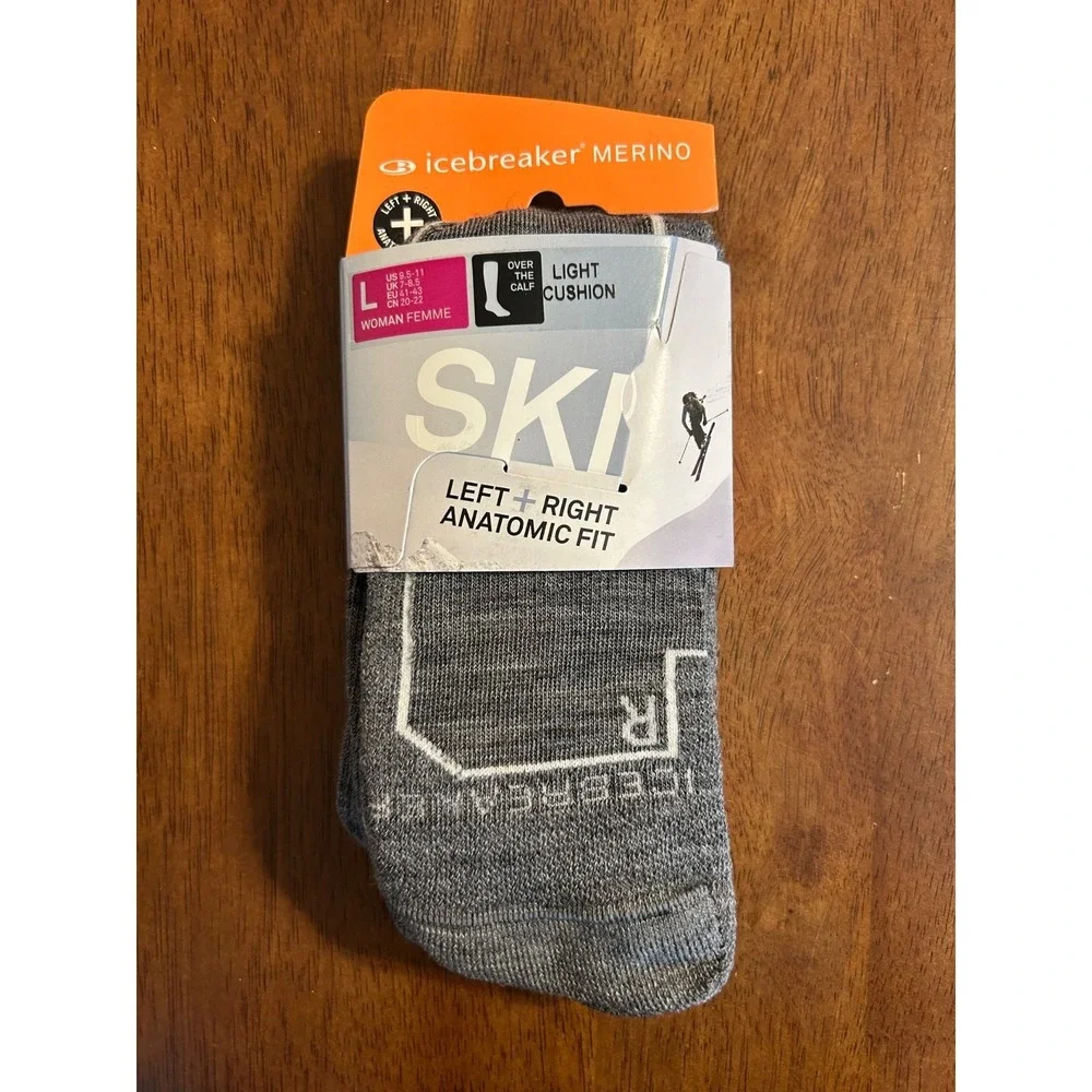 NWT Icebreaker Merino Wool Women's Large Ski Socks Over Calf Left Right Gray